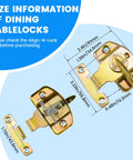 Size information of Heavy Duty Spring Table Locks For Extension Dining Tables showing dimensions in inches and millimeters.