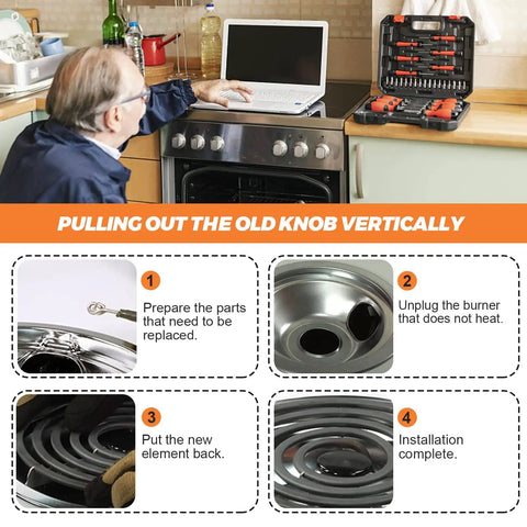 Person replacing electric stove burner with Upgraded Pro Grade 6 Inch 1500W Electric Range Burner Element Ni80Cr20.