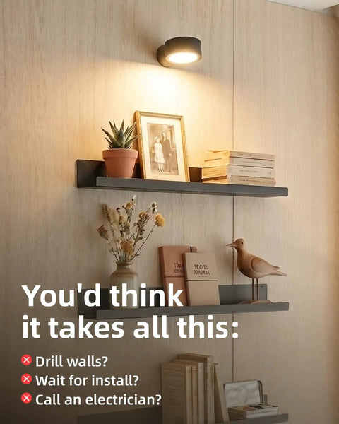 Cordless Led Wall Sconce With Rechargeable Battery Dimmable Touch And Remote Controls three warm to cool temperatures 360 degree rotation zero drilling renter ready upgrade black mounted above shelf with decor.