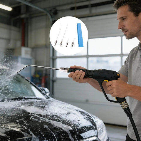 4 Pack High Pressure Washer Nozzle Kit With 1/4 Quick Connect Universal Fit For Most Power Washers, Includes Nozzle Tips For Tight Cleanouts, Mini Split AC Cleaning, RV Water Heater Flush Wand, Washing Machine Maintenance, Silver, 4pcs on pressure washer wand