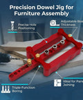 Dead On Precision Complete Self Centering Doweling Jig Kit With Professional Drill Bushes, features adjustable thickness and triple-function boring.