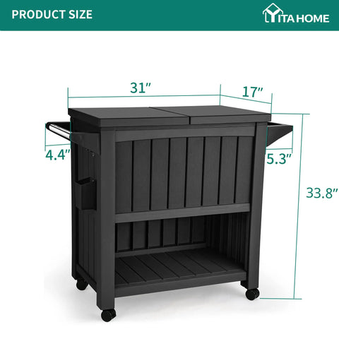 85 Quart Rolling Patio Cooler Cart With Built In Bottle Opener And Drainage On Wheels for outdoor use, black.