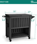 85 Quart Wheel Cart Cooler For Patio And Pool Deck Party Outdoor Beverage Station With Bottle Opener Trash Can Spice Rack And Extra Storage Rolling Ice Chest, black color with shelves and wheels, dimensions labeled.