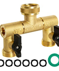 Solid Brass Two Way Hose Splitter With 360 Degree Swivel Outlets And Three Quarter Inch GHT Connection For Garden Use Rust Resistant Freeze Proof Easy To Attach To Standard Faucets Built To Last. brass splitter with gaskets and valves