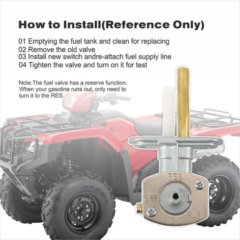 Fuel Valve Shut Off Petcock For Arctic Cat ATVs with tank switch and installation guide text