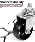 Beefy Cast Iron Transmission Jack Wheels Set Four Pack, 2.8 Inch Caster Wheels With Stem Mount, shown in close-up.