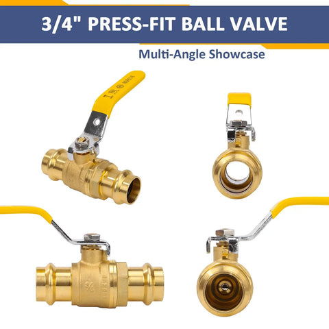 3/4 Inch Brass Press Ball Valve Full Port Heavy Duty With EPDM O Ring Seal 1/4 Turn Shut Off For Copper Pipe Connection Pack Of 10