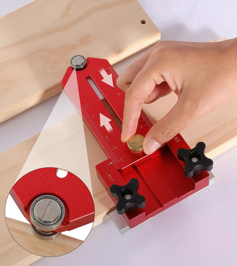 Hand adjusting Thin Rip Jig For Table Saw With Push Block Featherboards And Push Sticks Pro Grade Safety Kit on wooden board