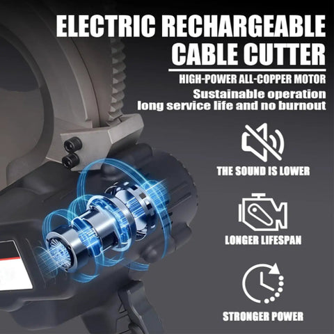 Close-up of Heavy Duty Battery Powered Cable Cutter 75mm Ratchet Tool Kit highlighting high-power all-copper motor features.