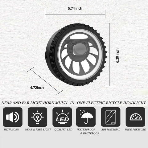 Lit LED Front Light With Horn For Night Riding On E Bike Waterproof 3 Pin Plug Color Changing Modes Low And High Beam Daytime Light Front Fork Mount For 36V 48V Fat Tire E Bikes