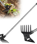 2-In-1 Garden Hoe And Weed Puller Tool With Long Handle For Lawn And Garden, Heavy Duty Manual Weeding Rake With 57 Inch Reach, 6-Tine Weeder