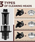 Three types of cleaning heads for Premium Handle Sensor For Coffee Knock Box Featuring Intelligent Anti Touch Shield and Lightning Fast Single Tap Empty.