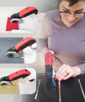 S&F Stead Fast Electric Box Cutter 4V Cordless Power Scissors For Cardboard Crafts Leather Paper With Case 90 Degree Angle multifunctional tool in use.