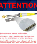 110V 80W Plastic Welder Kit with bracket detail for car bumper repairs, high temperature warning, illustration of welding rod.
