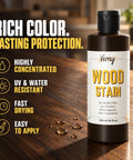 Pro Level Water Based Wood Stain For Indoor And Outdoor Projects Featuring Natural Oak Pigment And Top Shelf Matte Finish displayed in a 250ml bottle.