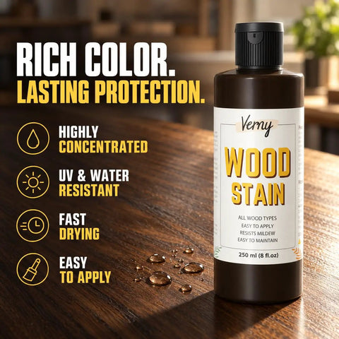 Pro Level Water Based Wood Stain For Indoor And Outdoor Projects Featuring Natural Oak Pigment And Top Shelf Matte Finish displayed in a 250ml bottle.