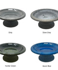 Fiber Clay Bird Bath With Gloss Azure Blue Bowl Grab And Go Low Profile Base 19 Inch Diameter 7.5 Inch Height Lightweight Garden Waterer