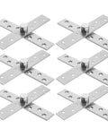 Built Tough Hidden Door Hinge Kit With Six Stainless Steel Pivot Hinges laid out in X shape for bookshelves and wood gates.