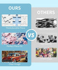Comparison of puzzle pieces: thick and durable versus thin and flimsy, perfect fit versus poor fit, clear image of Vintage Main Street Jigsaw Puzzle For Adults With Classic Cars And Hot Air Balloons, Nostalgic Retro Streetscape, Old Timey Small Town Charm, Stress Relief Fun For Family Game Night, 500 Pieces, 20.5 By 15 Inches versus unclear images