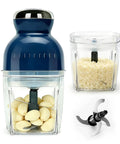 Brigii One Touch Electric Garlic Mincer And Onion Chopper 17oz Mini Food Processor With 304 Stainless Steel S Shaped Blades showing garlic cloves and chopping bowl.
