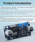 Five Pack LM2596 Buck Converter Step Down Modules 3.0 To 40V Input 1.5 To 35V Adjustable Output Voltage Regulator Power Supply With LED Indicator For DIYers Great For Hobbyists And Makers display showing voltage adjustment instructions