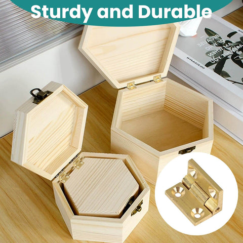 Mini Solid Brass Hinges With Screws Set For Wooden Boxes And Jewelry Cases, 0.75 By 0.49 Inches in use on wooden boxes.
