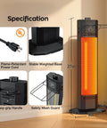 Infrared Tower Patio Heater 1200W With Instant Heat And Sun Like Cozy Warmth, IPX5 Waterproof, 27 Inch Space Heater displayed with features.