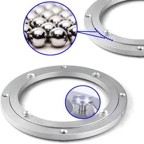 Heavy Duty 360 Degree Round Table Swivel Base Aluminum Alloy Turntable Bearing with anti-slip features and ball bearing detail