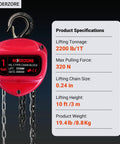 Beefed Up 1 Ton Hand Chain Hoist For Engine Lifts And Heavy Duty Work In Garages And Warehouses, Perfect For Auto Shops, 10 Ft Lift Range, Built With Durable Alloy Steel Chain And Reinforced Gears For Long Lasting Performance. Red 1-ton chain block with hook, 10 ft lift, alloy steel chain