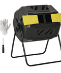 Dual Chamber Tumbling Compost Bin For Outdoors With 360 Degree Rotation 43 Gallon Capacity Yellow Backyard Composting Made Easy Keeps Fresh Organic Soil Cycling Smoothly No Mess Digging