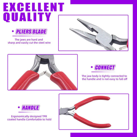 1466 Piece Jewelry Making Kit With Tools, Pliers, Ring Sizer And Jump Rings, detail view of red-handled pliers