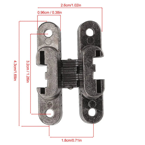 43mm Single Action Zinc Alloy Cross Hinge for Cabinets, jewelry boxes, and wood windows, showing measurements and no visible hinge design.