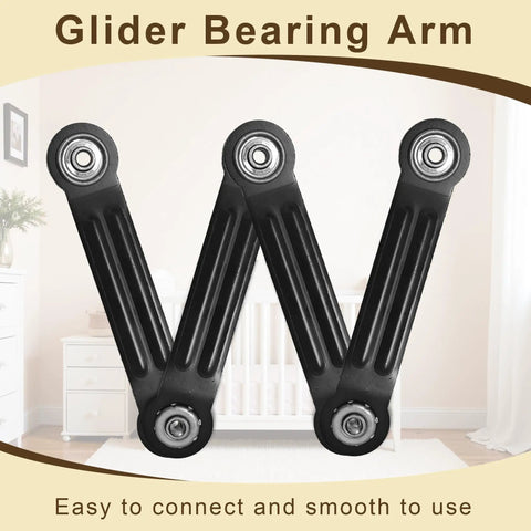 4 Pack Glider Bearing Arm Bracket Hardware Replacement Parts, 6.88 Inch Length, 5.5 Inch Center To Center, One Quarter Inch Bolt Holes, Black Galvanized Finish, Easy Do It Yourself Install For Rocker Style Gliders black glider arm brackets