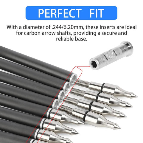 24 Pack Aluminum Arrow Inserts For Carbon Shafts.244 Inch / 6.20mm, archery base view, metal inserts fit carbon arrows