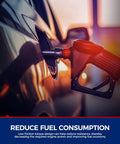 Car being refueled at gas station, highlighting benefits of low friction torque design for fuel consumption reduction.