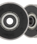 Sliding Door Roller Assembly Replacement For Patio Glass Doors With One And One Quarter Inch Precision Bearing Steel Wheel Easy Install Fix And Repair Hardware For Smooth Sliding And Durable Track Performance, close-up of two stainless steel rollers