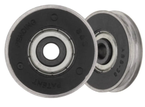 Sliding Door Roller Assembly Replacement For Patio Glass Doors With One And One Quarter Inch Precision Bearing Steel Wheel Easy Install Fix And Repair Hardware For Smooth Sliding And Durable Track Performance, close-up of two stainless steel rollers