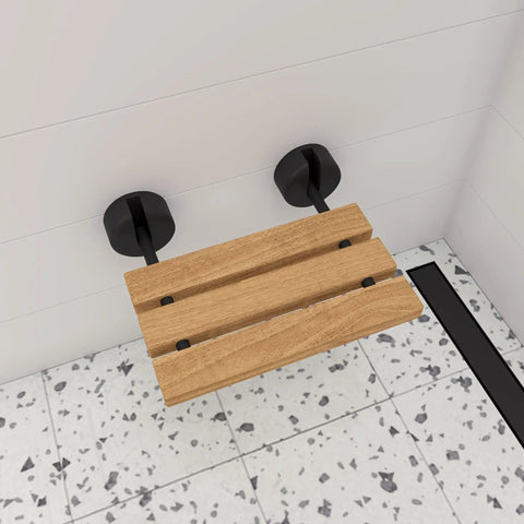 Modern Linear Shower Drain Built Tough With Premium 304 Stainless Steel And A Slick Matte Black Finish That Cleans Up Quick While Making Bathroom Remodels Feel Like A Walk In The Park For Homeowners, featuring a wooden bench.