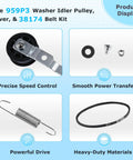 Pro Grade Washer Idler Pulley Kit And Drive Belt Set For Heavy Duty Commercial Washers Compatible With Speed Queen Huebsch Primus Unimac Ipso Cissell Econo Replacement Part 2020782 AP4489045 PS12192030 38225P 2024925 with pulley, belt, spring, and hardware