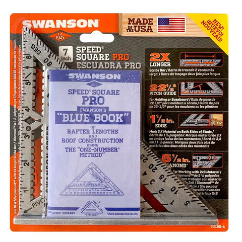 Kill Precision Work With This 7 Inch Speed Square Layout Tool on packaging with blue book instructions for precise framing.