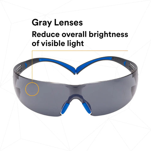 SecureFit Safety Glasses With Scotchgard Anti Fog Anti Scratch Lenses 20 Pack ANSI Z87 Rated Gray Lens Blue Gray Frame Flexible Temples