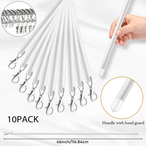 No Sweat Curtain Pull Wands 46 Inch White Acrylic Drapery Rod Openers With Hooks And Rings Heavy Duty window treatment kit.