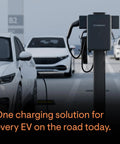 Commercial Level 2 EV Charger 80 Amp 22.1 Kw Hardwired Powerhouse with charging cable in parking lot setting.