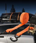Beefed Up 20 Ft Ratchet Tie Down Straps 6 Pack 1700 Lb Break Strength With Safety Lock S Hooks securing cargo on roof