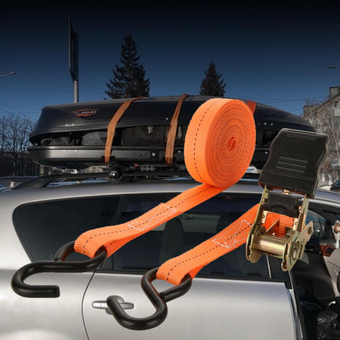 Beefed Up 20 Ft Ratchet Tie Down Straps 6 Pack 1700 Lb Break Strength With Safety Lock S Hooks securing cargo on roof