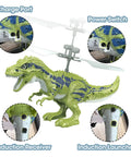 Dinosaur RC Ball Flying Toy For Kids 8-12 Infrared Induction Remote Control Dino With LED Lights showing charge port and switches.