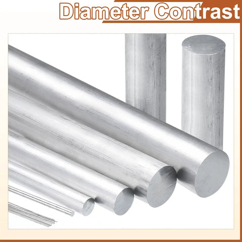 Assorted aluminum rods showing diameter contrast, including Five Pack Round Aluminum Rods Five Sixteenths Inch Diameter Twelve Inch Long 6061 Aluminum Bar Stock For Lathe Work And DIY Projects