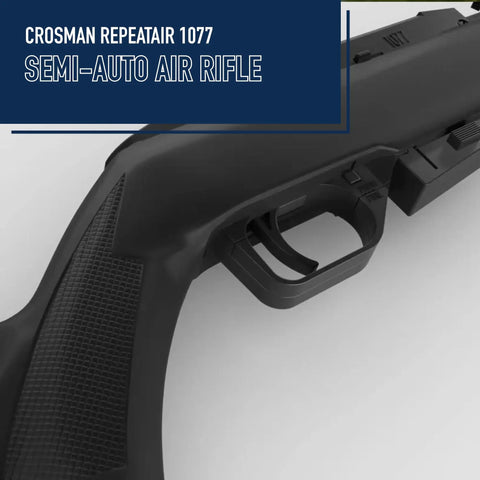 Close-up of 177 Caliber CO2 Semi Auto Air Rifle with 12 shot magazine showing trigger and black finish