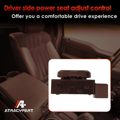Replacement Power Seat Switch Driver Side Fits 09 14 F150 And 08 17 F250 F350 Crew Cab Trucks With OEM Fit And Premium Quality Easy Install Direct Replacement Durable Construction High Reliability Quiet Operation Seamless Function black ABS seat switch on truck interior