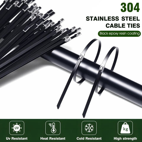 Heavy Duty Metal Zip Tie Gun Kit With 100 UV Resistant 11.8 Inch Stainless Steel Cable Ties for fastening on pipes